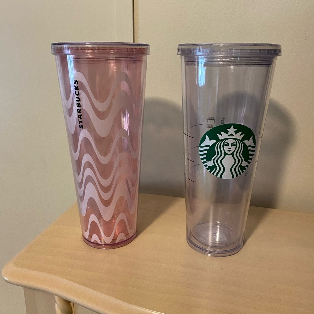 Starbucks Pink and Clear Tumbler Set: EUC